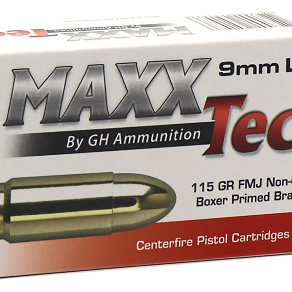 MaxxTech PTGB9MMB Brass Pistol  9mmLuger 115gr Full Metal Jacket 50 Per Box/10 Case