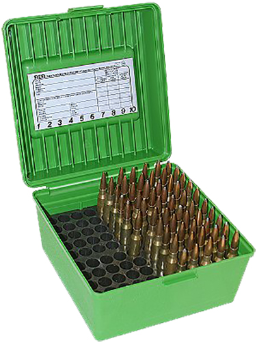 MTM Case-Gard R100MAG10 Deluxe Ammo Box Round Handle Multi Caliber Rifle Green Polypropylene 100rd
