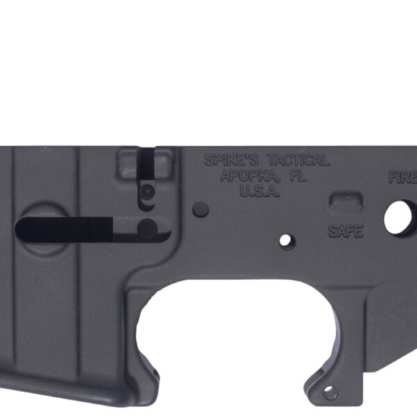 Spikes STLS018 Spider Stripped Lower Receiver with Fire & Safe Markings Multi-Caliber 7075-T6 Aluminum Black Anodized for AR-15