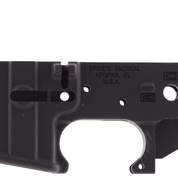 Spikes STLS019 Spider Stripped Lower Receiver with Billet Markings Multi-Caliber 7075-T6 Aluminum Black Anodized for AR-15
